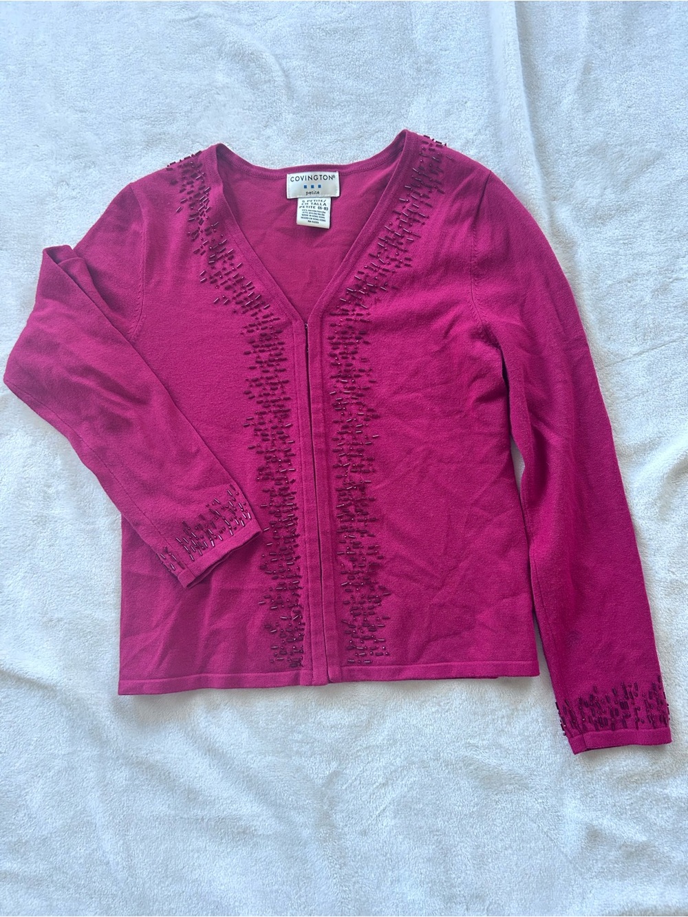 Covington Women's Red Beaded V-Neck Cardigan Y2K Era